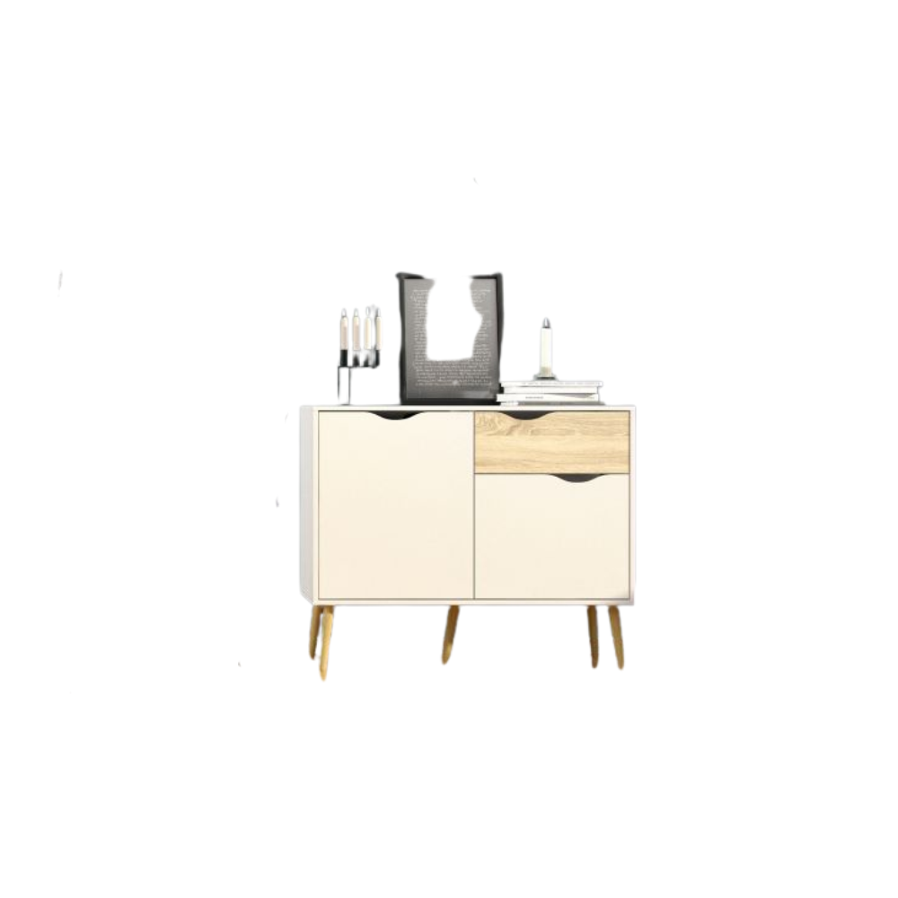 Credenza Oslo 2 ante + 1 cassetto 98x39x81 cm – Bianco Laccato/Rovere