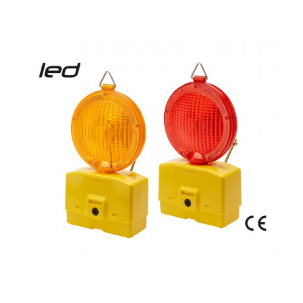 Lampada Stradale da Cantiere a LED – 2 Batterie 6V | Luce Fissa e Lampeggiante con Staffa di Fissaggio