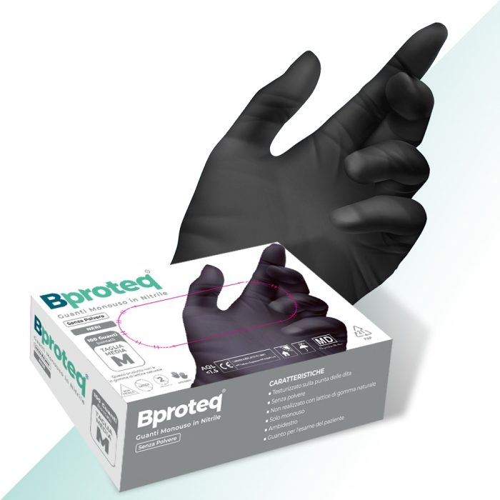 Guanti Monouso in Nitrile Light Neri | Spessore 0,12 mm, Ambidestri, Senza Polvere – Confezione 100 pezzi