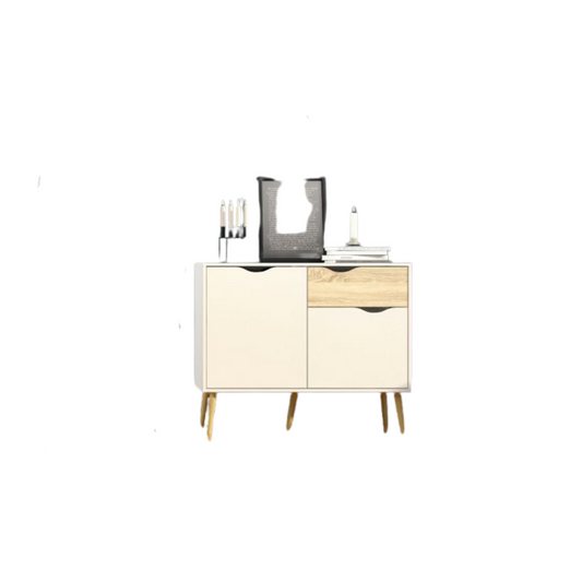 Credenza Oslo 2 ante + 1 cassetto 98x39x81 cm – Bianco Laccato/Rovere