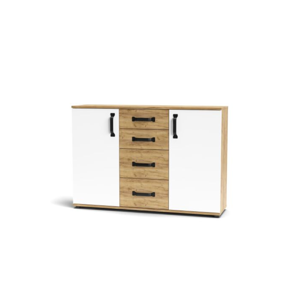 Mobile Mosso O3 2 ante + 4 cassetti 120x32x83 cm – Rovere Gold/Bianco