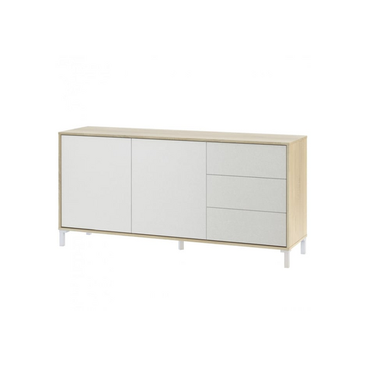 Credenza Brooklyn 2 ante + 3 cassetti 154x41x74 cm – Bianco/Rovere