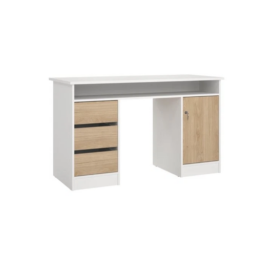 Scrivania Function Plus 3 cassetti + 1 anta con chiave – Bianco/Quercia