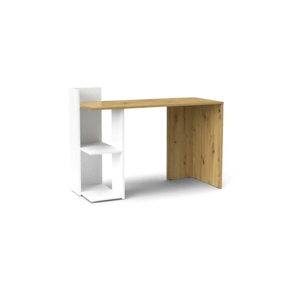 Scrivania Paco 120x51x87 cm, colore rovere e bianco. Design moderno, spaziosa e funzionale, ideale per casa, studio o ufficio.