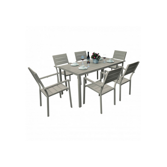 Set Tavolo e Sedia Tenerife in Plastica HDPE Effetto Legno e Metallo | Arredo Giardino Grigio o Beige