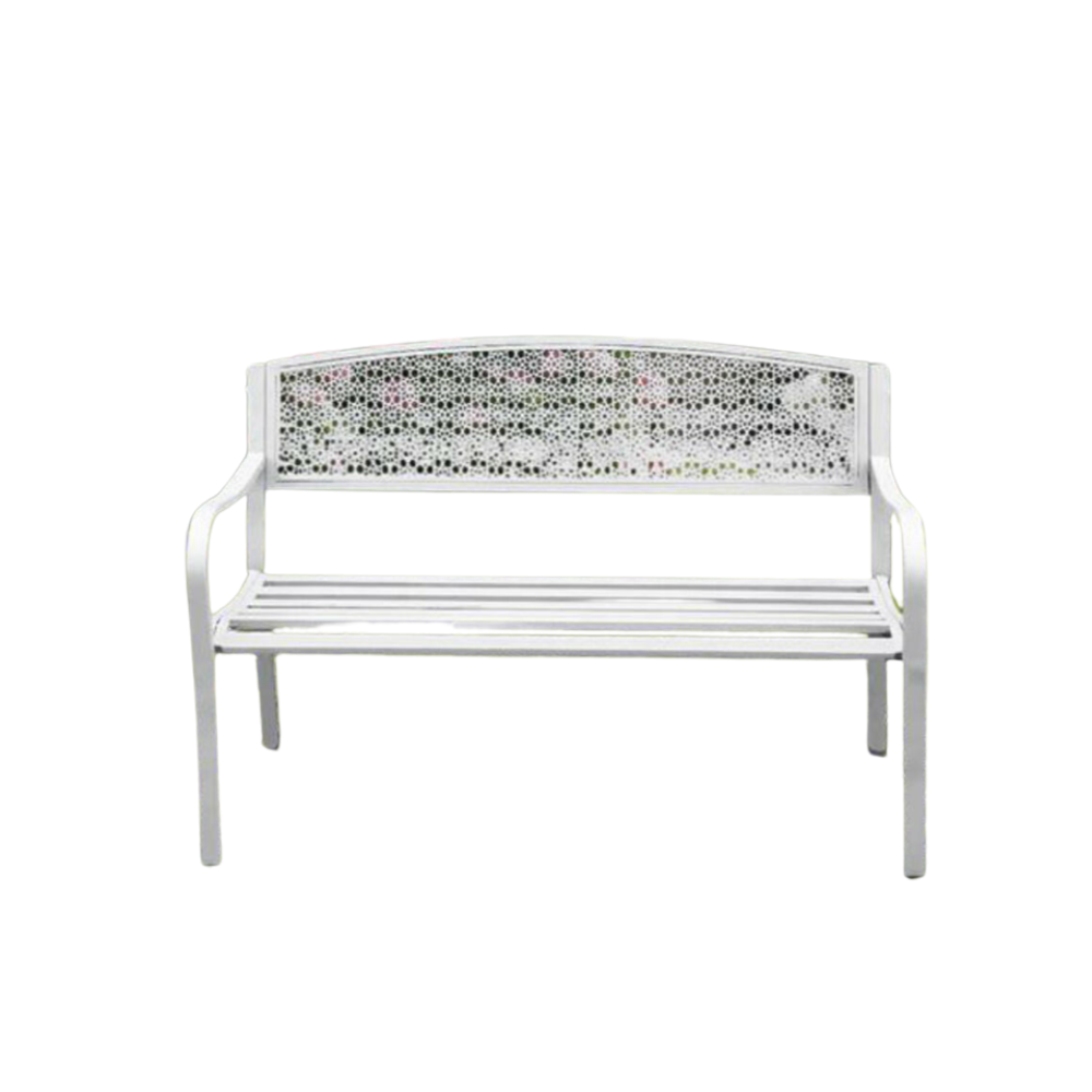 Panchina da Giardino Dothan in Acciaio Bianco | Arredo Esterno, Struttura Robusta 128x56x85 cm