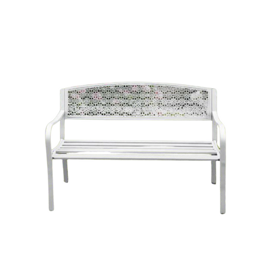 Panchina da Giardino Dothan in Acciaio Bianco | Arredo Esterno, Struttura Robusta 128x56x85 cm