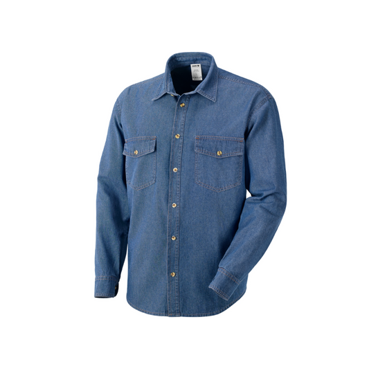 Camicia in Jeans Neri | Manica Lunga, 2 Taschini con Patta – Blu